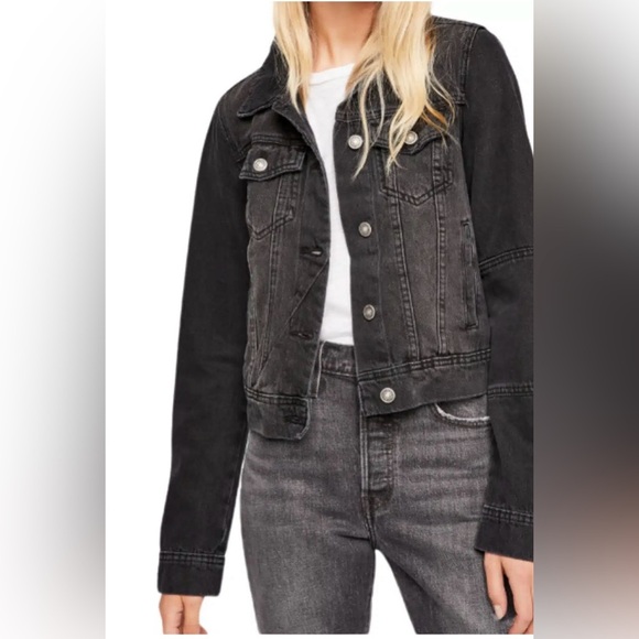 Free People Rumors Black Denim Jacket Size Large - Picture 2 of 9